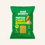 Soul Pantry Cheese & Garlic Protein Chips single pack, 15g plant protein, baked, crunchy, gluten-free